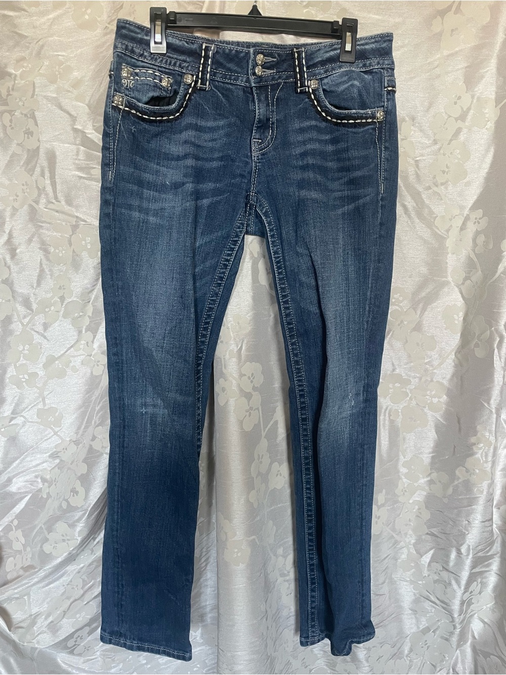 Miss Me Dark Wash Skinny Jeans with Contrast Stitching